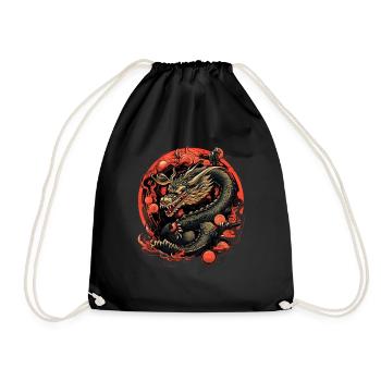Asiatisch Drache Anime Japanisch Meer Wellen - Turnbeutel - Schwarz - Vorne