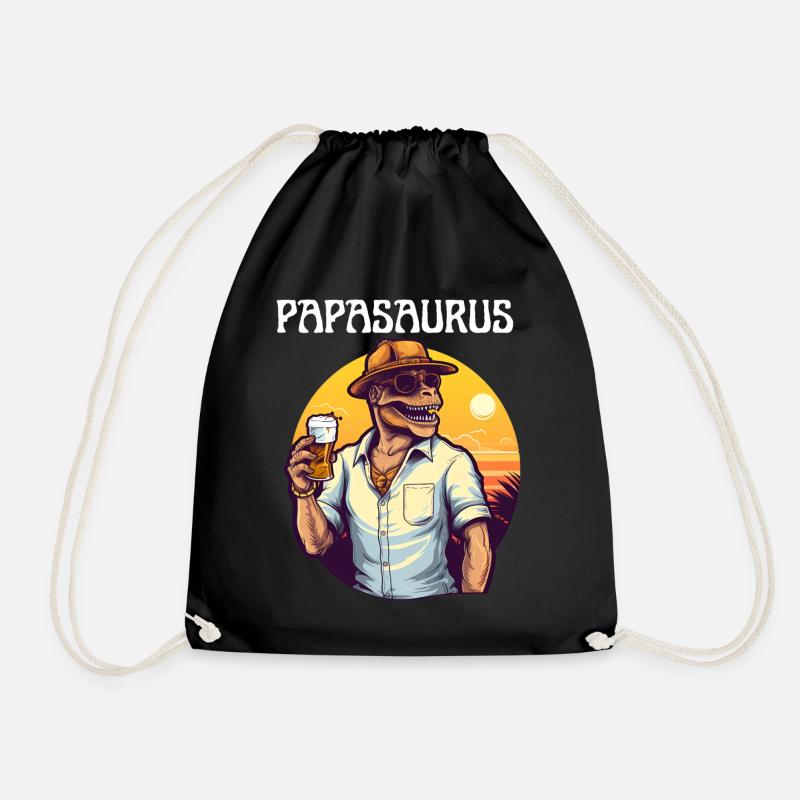 Retro Vintage Papasaurus Motif with Father Dinosaur - Drawstring Bag - black
