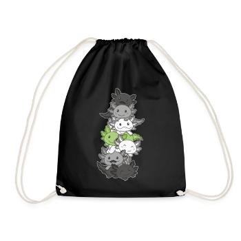 Agender Flag Pride LGBTQ Cute Axolotl Stack - Drawstring Bag - black - Front