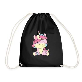 Kawaii Gothic Einhorn Pastellfarben Gothic Goth - Turnbeutel - Schwarz - Vorne