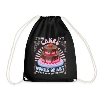 Kuchen backen, Torte, Bäcker, lustiger Spruch - Turnbeutel - Schwarz - Vorne