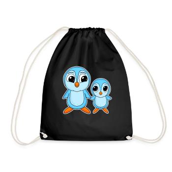 Penguin Family - Penguin with Baby - Penguin Motif - Drawstring Bag - black - Front