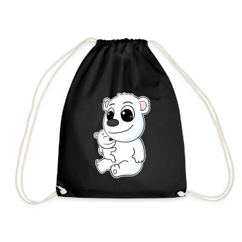 Polar Bear Family - Polar Bear with Baby - Polar Bear Motif - Drawstring Bag - black - Front