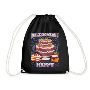 Kuchen backen, Torte backen, lustiger Spruch - Turnbeutel - Schwarz - Vorne