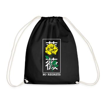 Black Rose No Regrets Floral Flower Rose - Drawstring Bag - black - Front