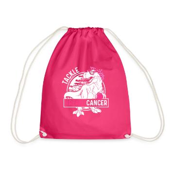 Tackle Breast Cancer Football Dinosaur - Drawstring Bag - fuchsia - Front