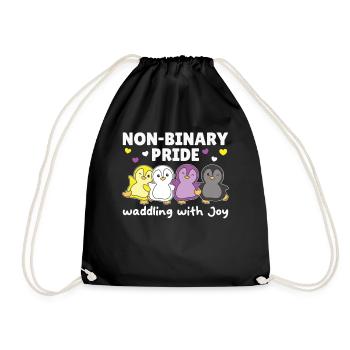 Nonbinary Penguin Flag Pride LGBTQ Cute Penguins - Drawstring Bag - black - Front