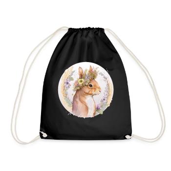 Floral Squirrel Flower Crown Watercolor Animal Lov - Turnbeutel - Schwarz - Vorne