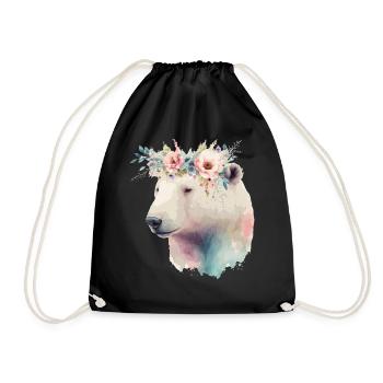 Cute Polar Bear Flower Crown Animal Lovers - Turnbeutel - Schwarz - Vorne