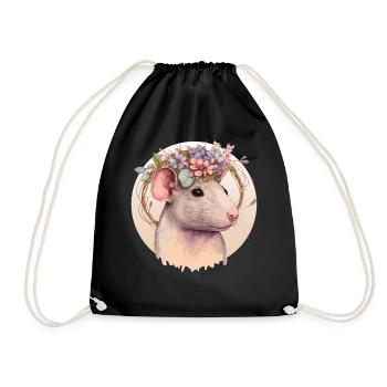 Cute Pet Rat Mouse Flower Crown Floral Boho Aesthe - Drawstring Bag - black - Front