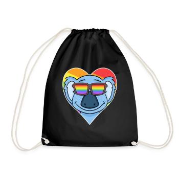 Rainbow - Koala with glasses and heart - Drawstring Bag - black - Front