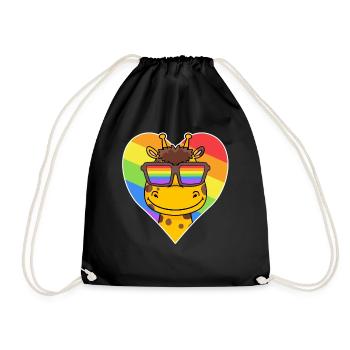Rainbow - giraffe with glasses and heart - Drawstring Bag - black - Front