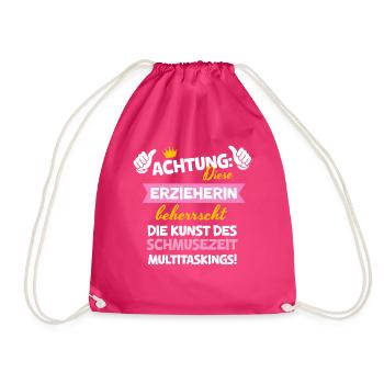 Erzieherin Abschied Schmusezeit Multitasking Kita - Turnbeutel - Fuchsia - Vorne