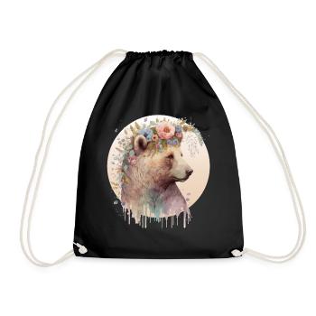 Brown Bear Watercolor Grizzly Bear Flower Crown Wi - Turnbeutel - Schwarz - Vorne