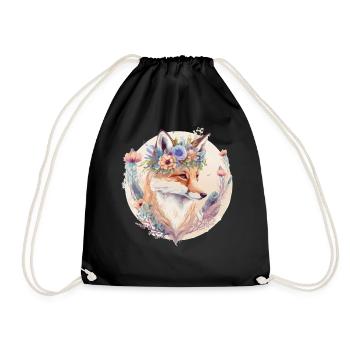 Cute Watercolor Fox Flower Crown Boho Aesthetic - Turnbeutel - Schwarz - Vorne