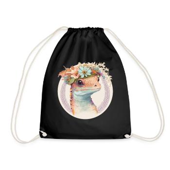 Aquarelle mignonne Gecko Fleur de reptile Couronne Boho Ae - Sac de sport léger - noir - Devant