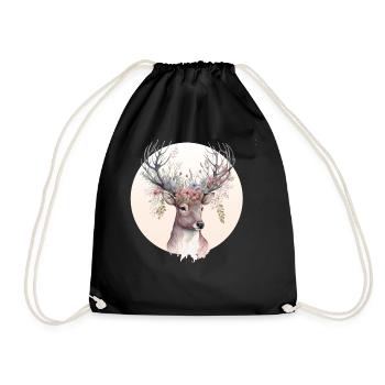 Watercolor Deer Flower Crown Floral Fawn Animal Lo - Turnbeutel - Schwarz - Vorne