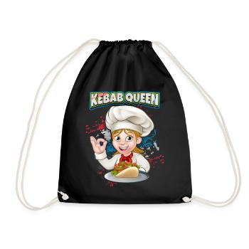 Kebab Queen, Funny Kebab Saying, Doner Kebap - Drawstring Bag - black - Front