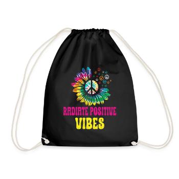 Hippie Peace Zeichen Frieden Blumen Blumenkind - Turnbeutel - Schwarz - Vorne