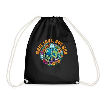 Hippie Peace Sign Peace Flowers Flower Child - Drawstring Bag - black - Front