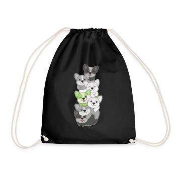 Agender Flag Pride LGBTQ Cute Corgi Stack - Drawstring Bag - black - Front