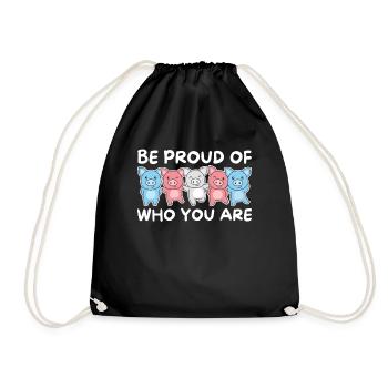 Transgender Flag Gay Pride LGBTQ Pig - Drawstring Bag - black - Front