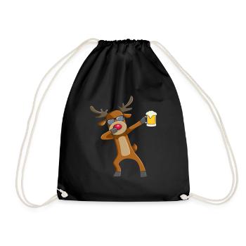 Dabbing Reindeer Beer Drinking Santa Reindeer - Drawstring Bag - black - Front
