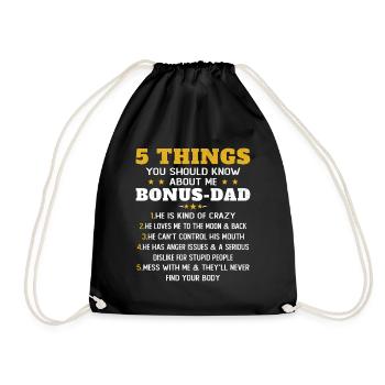 5 Things to Know About My Dad Bonus Humor - Drawstring Bag - black - Front