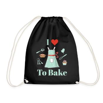 I Love To Bake Baker Cook Chef Cakes Pie Cookies - Drawstring Bag - black - Front