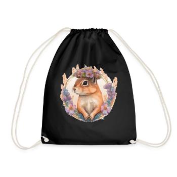 Watercolor Chipmunk Flower Crown Hawaiian Boho Aes - Drawstring Bag - black - Front