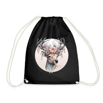 Cute Watercolor Deer Flower Crown Animal Lovers - Turnbeutel - Schwarz - Vorne