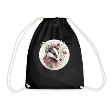 Aquarelle Miel Blaireau Fleur Couronne Animal mignon L - Sac de sport léger - noir - Devant