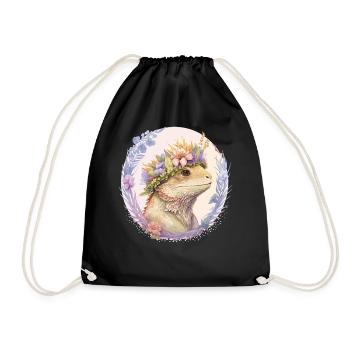 Floral Bearded Dragon Flower Crown Pet Lizard Love - Drawstring Bag - black - Front