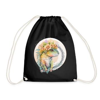 Cute Lizard Chameleon Flower Crown Pet Reptile Lov - Drawstring Bag - black - Front
