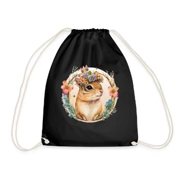 Cute Watercolor Chipmunk Flower Crown Floral Roden - Turnbeutel - Schwarz - Vorne
