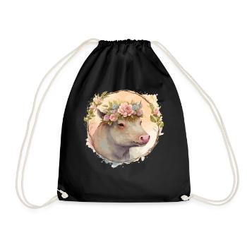 Mignon Sanglier Aquarelle Fleur Couronne Animal Love - Sac de sport léger - noir - Devant