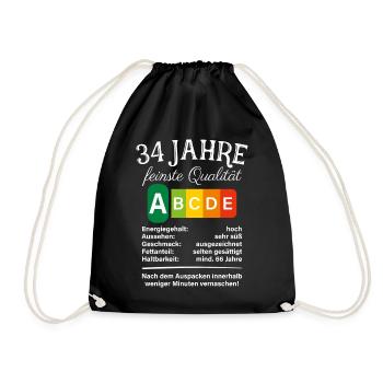 34 Jahre Feinste Qualität Geschenk 34. Geburtstag - Turnbeutel - Schwarz - Vorne