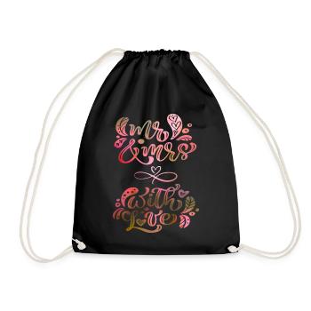 Mr & Mrs, Love-Love, Wedding, Wedding Typography - Drawstring Bag - black - Front