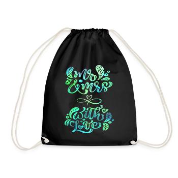 Mr & Mrs, Love-Love, Wedding, Wedding Typography - Drawstring Bag - black - Front