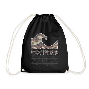 Japan Vintage Retro Big Wave of Kanagawa - Drawstring Bag - black - Front