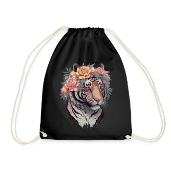 Floral Watercolor Tiger Flower Crown Tiger Lover - Drawstring Bag - black - Front