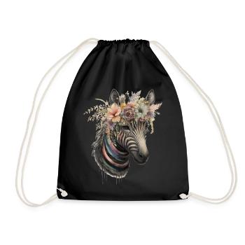 Cute Zebra Flower Crown Africa Safari Animal Lover - Drawstring Bag - black - Front