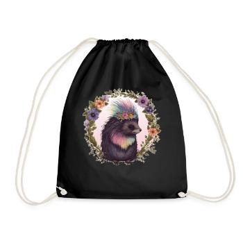 Watercolor Porcupine Flower Crown Floral Animal Lo - Turnbeutel - Schwarz - Vorne