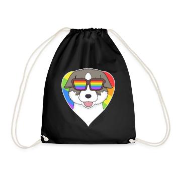 Rainbow - Dog Thai Bangkaew Dog with Glasses - Drawstring Bag - black - Front