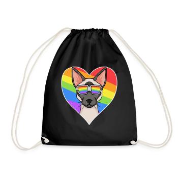Regenbogen - Katze Siamkatze mit Brille und Herz - Turnbeutel - Schwarz - Vorne