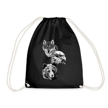 Motif d’animal sauvage avec aigle, loup et tête d’ours - Sac de sport léger - noir - Devant