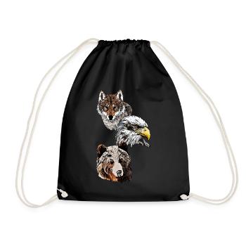 Motif d’animal sauvage avec aigle, loup et tête d’ours - Sac de sport léger - noir - Devant