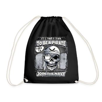 Lachender Pirat, Totenkopf, Totenschädel, Spruch - Turnbeutel - Schwarz - Vorne