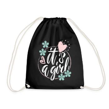 Baby-Girl, Spruch It's-a-Girl, Schwangerschaft - Turnbeutel - Schwarz - Vorne