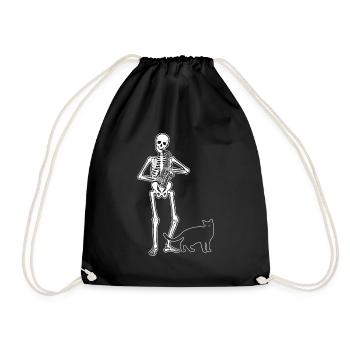 Skelett Saxophon Katze Halloween - Turnbeutel - Schwarz - Vorne
